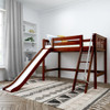 Chad's Chestnut Twin Mid Loft Bed with Slide-Slatted Ends Angled View Room