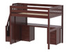 Haylee Chestnut Full Size Loft Bed with Stairs and Desk Angled View