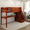 Haylee Chestnut Twin Loft Bed with Stairs and Desk Left Angled View Room