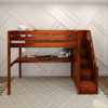 Haylee Chestnut Twin Loft Bed with Stairs and Desk Front View Room