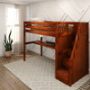 Haylee Chestnut Twin Loft Bed with Stairs and Desk Right Angled View Room