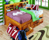 Ravenswood Honey Big Bookcase Full Size Bed with Storage Left Angled View Room