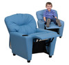Vinyl Kids Recliner with Cup Holder Reclined with Kid Light Blue
