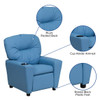Vinyl Kids Recliner with Cup Holder Light Blue
