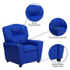 Vinyl Kids Recliner with Cup Holder Blue