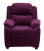 Kids Recliner Microfiber with Storage Arms Front View Purple