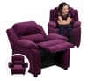 Kids Recliner Microfiber with Storage Arms Reclined with Kid Purple