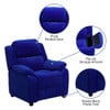 Kids Recliner Microfiber with Storage Arms Blue
