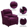 Kids Recliner Microfiber with Storage Arms Purple
