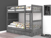 Mercer Chimney Gray Twin Bunk Beds shown with Optional Set of 3 Under Bed Storage Drawers Room 2