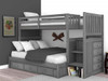 Mercer Chimney Gray Twin over Full Bunk Bed with Stairs shown with Optional Set of 3 Storage Drawers Room