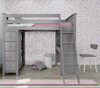 Almere Gray Twin Loft Bed with Desk and Storage Front View Room