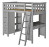 Almere Gray Twin Loft Bed with Desk and Storage Right Side Angled View