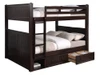 Foster Espresso Queen Size Bunk Beds shown with Optional Vertical Short Ladder & XL Underbed Storage Drawers with Cubby