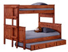 Duke Mahogany Twin XL over Full XL Rustic Bunk Beds shown with Optional Standard Twin Size Trundle