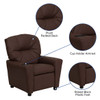 Leather Kids Recliner with Cup Holder Details Brown