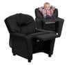 Leather Kids Recliner with Cup Holder Reclined Black