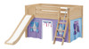 Casey's Natural Twin Fort Kids Bed with Slide-Panel Ends-Purple/Light Blue/Hot Pink Curtains