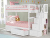 Ogden Twin over Twin White Bunk Bed with Stairs shown with Optional Set of 2 Under Bed Storage Drawers