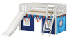 Casey's White Twin Fort Kids Bed with Slide-Slatted Ends-Blue Curtains