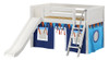 Casey's White Twin Fort Kids Bed with Slide-Panel Ends-Blue Curtains