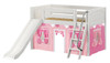 Casey's White Twin Fort Kids Bed with Slide-Panel Ends-Pink Curtains