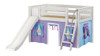 Casey's White Twin Fort Kids Bed with Slide-Slatted Ends-Purple/Light Blue/Hot Pink