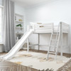 Chad's White Twin Mid Loft Bed with Slide-Slatted Ends Angled View Room