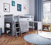 Almere Gray Twin Low Loft Bed with Desk and Dresser Ladder on Left Room