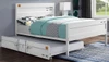 Shipping Container White Full Size Metal Bed Frame shown with  Optional Twin Trundle Room