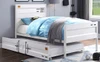 Shipping Container White Twin Metal Bed Frame shown with  Optional Twin Trundle Room
