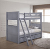 Moreno Grey Twin XL Bunk Beds shown with Optional Twin XL Storage Trundle Room
