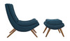 Millicent Blue Armless Lounge Chair and Ottoman Side View