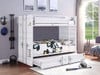 Shipping Container Twin White Metal Bunk Beds shown with Optional Twin Trundle Room