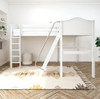 Perdue White Twin Twin Corner L Shaped Loft Bed Front View Room