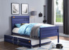 Shipping Container Blue Twin Metal Bed Frame shown with Optional Twin Size Trundle