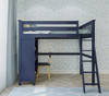 Braxton Blue Twin Loft Bed with Desk Front View Room 2