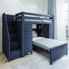 Baldwin Blue Twin Size Storage Loft Bed with Stairs shown with Optional Bottom Twin Size Bed Angled View Room