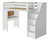 Anaya White Twin Loft Bed with Stairs and Desk Angled View No Mattress