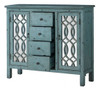 Andrea Antique Blue Mirrored Accent Cabinet Angled View Drawers Open