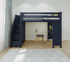 Braxton Blue Twin Loft Bed with Stairs and Desk Front View Room