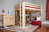 Becks Natural High Queen Loft Bed shown with Optional Bookcases Underneath Room
