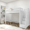 Hayes White Twin XL Loft Bed with Stairs Angled View Room