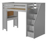 Rylan Gray Twin Loft Bed with Stairs and Desk Angled View No Mattress