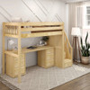 Haylee Natural Twin Loft Bed with Stairs and Desk Left Angled View Room