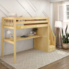Haylee Natural Twin Loft Bed with Stairs and Desk Left Angled View Room
