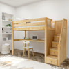 Haylee Natural Twin Loft Bed with Stairs and Desk Right Angled View Room