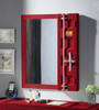 Shipping Container Red Metal Vanity Mirror hanging in room