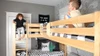 Sloane Natural Queen Twin XL L Shaped Loft Bed Corner Detail Room