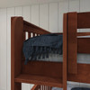 Darby Chestnut Queen over Queen with Twin XL Loft Bunk Beds Opening Detail Room